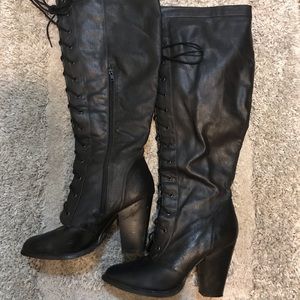 Black knee high lace up boots
